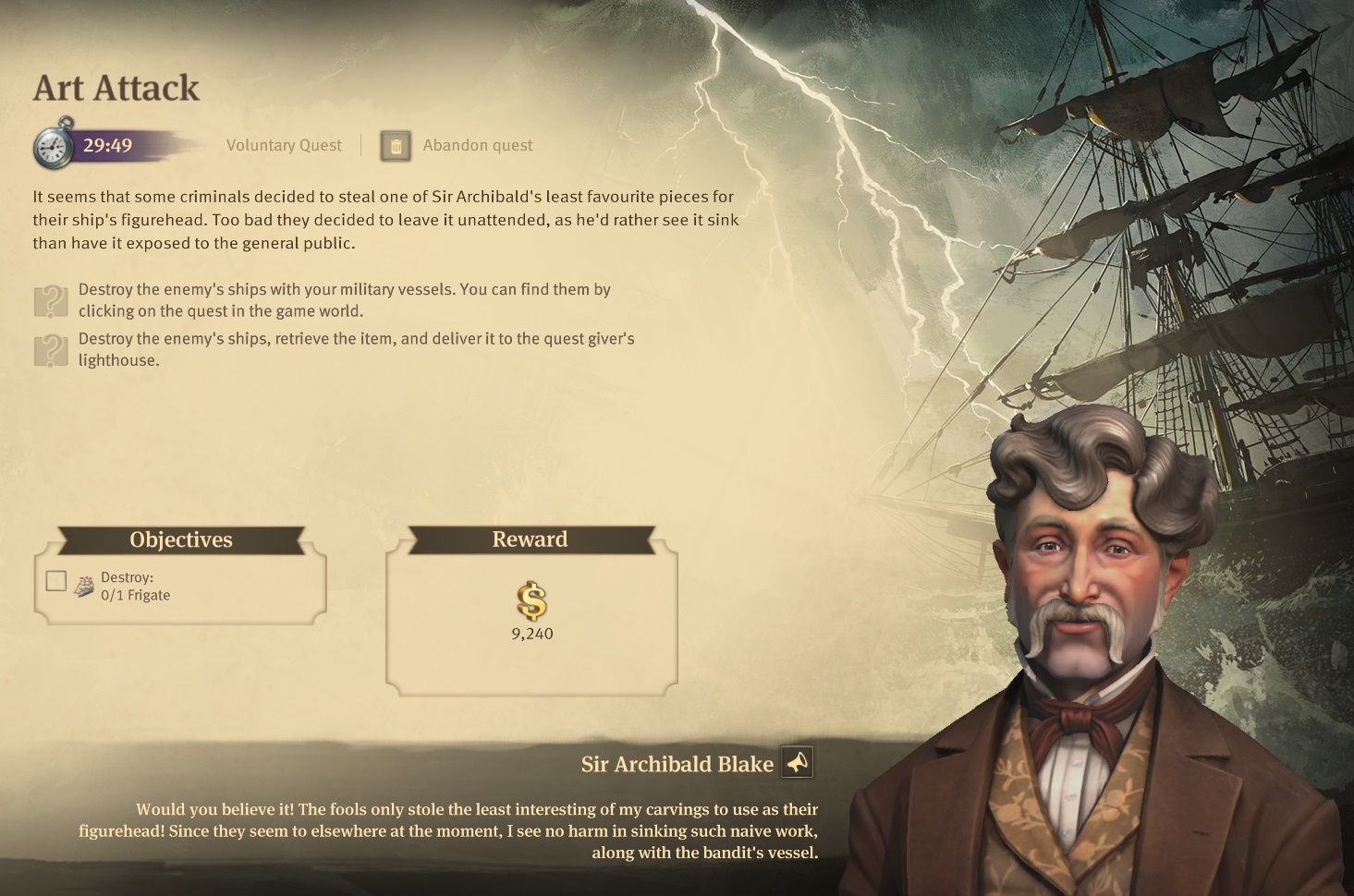 Art Attack quest - The commission for the Art Attack quest by Sir Archibald Blake in Anno 1800
